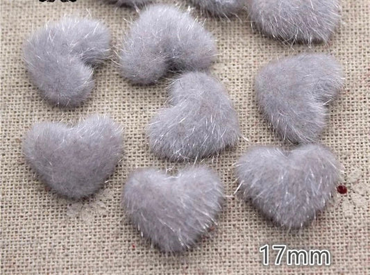 Fluffy heart embellishments, grey 17mm