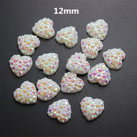 ivory Heart rhinestone cabochons, 12mm