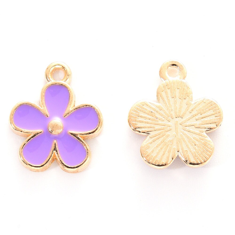 purple enamel flower charms, 15mm