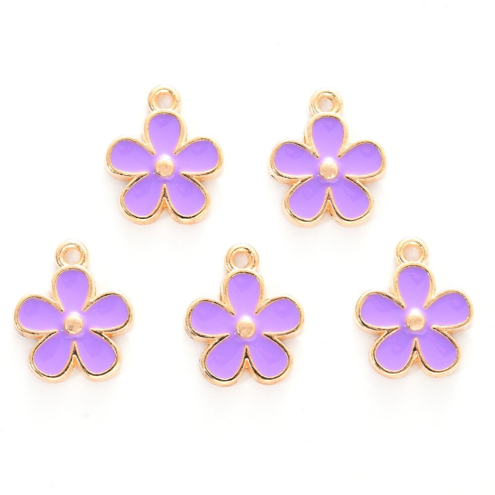 purple enamel flower charms, 15mm