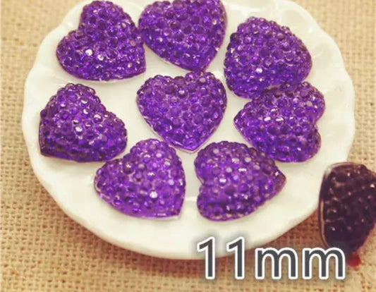 Glitter heart embellishments, purple 11mm