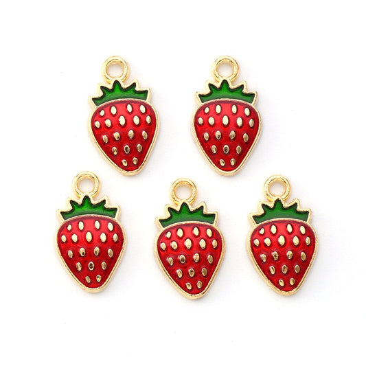 Strawberry enamel charms