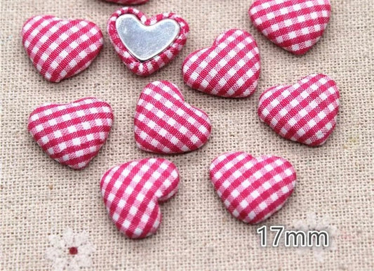 Pink gingham heart embellishments, pink 17mm
