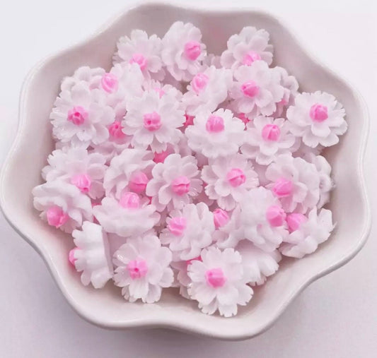 White and pink flower cabochons, 13mm