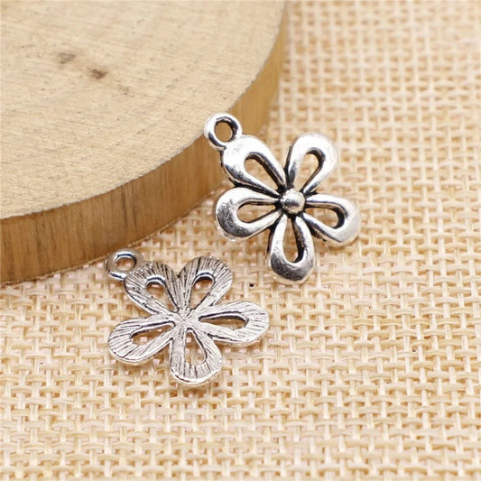 Silver flower charms, 18mm