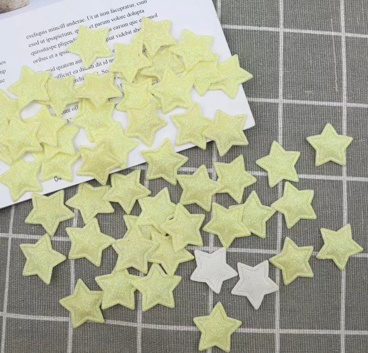 Star fabric yellow glitter appliqués, padded fabric 25mm