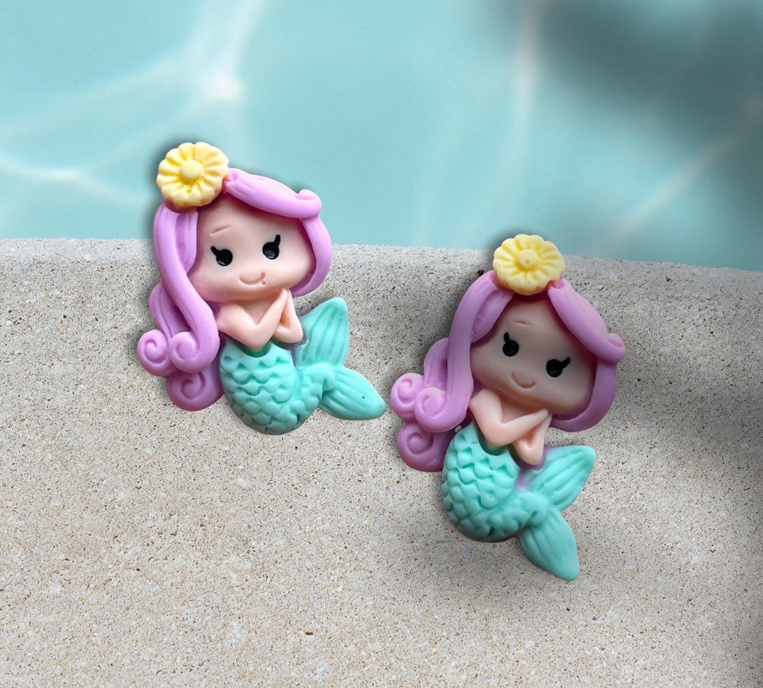 Mermaid resin cabochons, 25mm