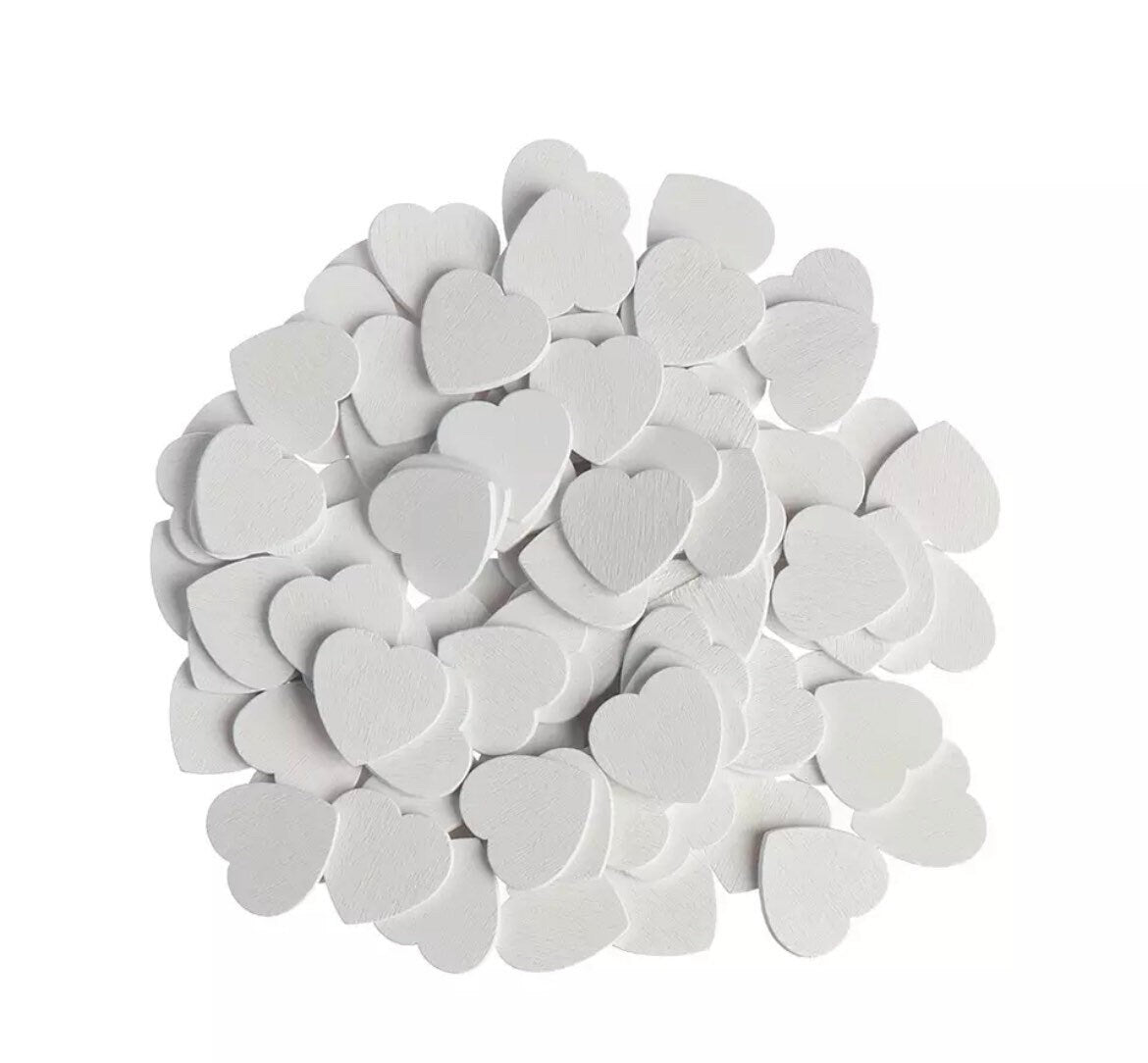 White wooden hearts, 18mm