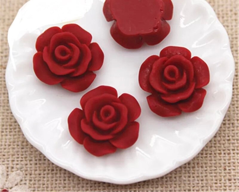 Red rose cabochons, Matte red 13mm