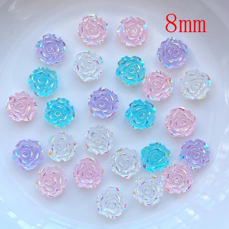Pastel pink rose flower cabochon, 8mm lustre