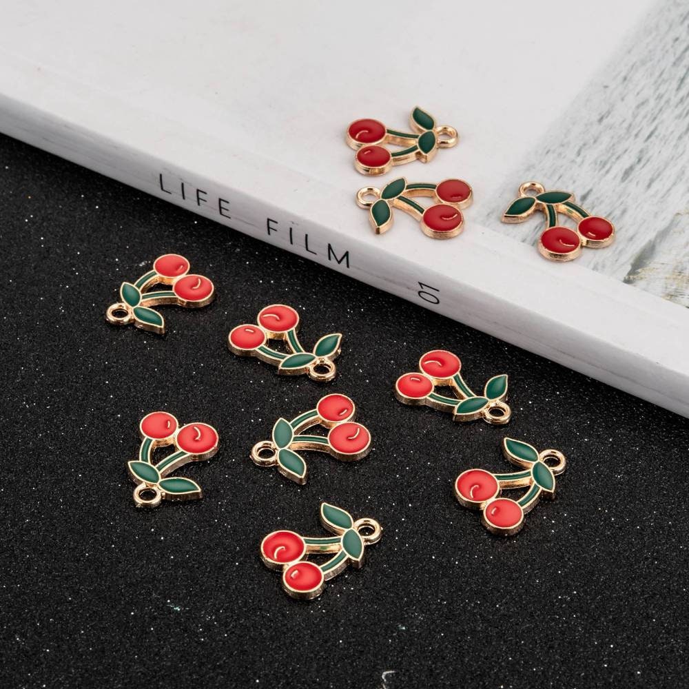 cherry enamel charms,