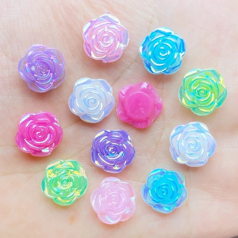 rose flower cabochon, 12mm pastel mix