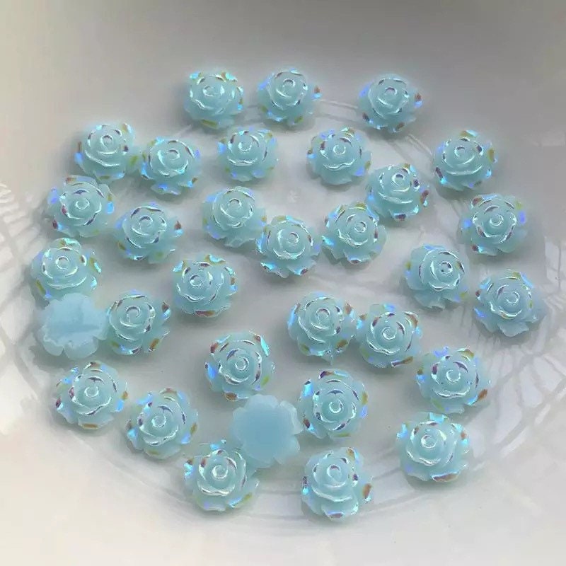 Blue rose flower cabochon, 10mm