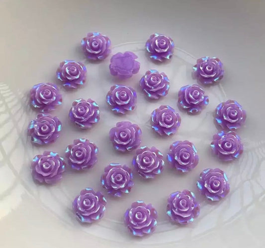 Purple rose flower cabochon, 10mm