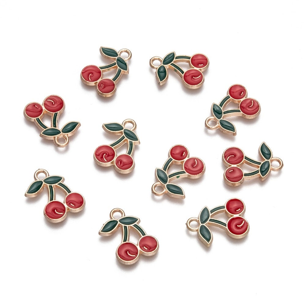 cherry enamel charms,