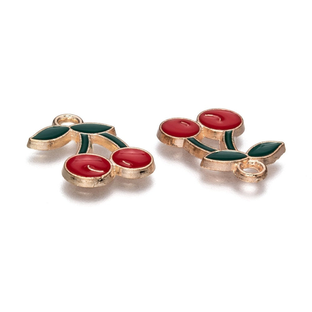 cherry enamel charms,