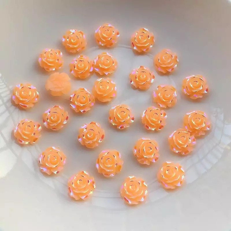 Orange rose flower cabochon, 10mm