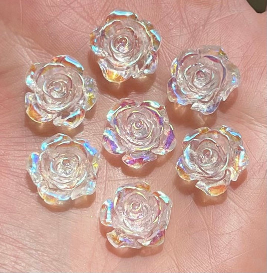 Clear rose flower cabochon, 15mm