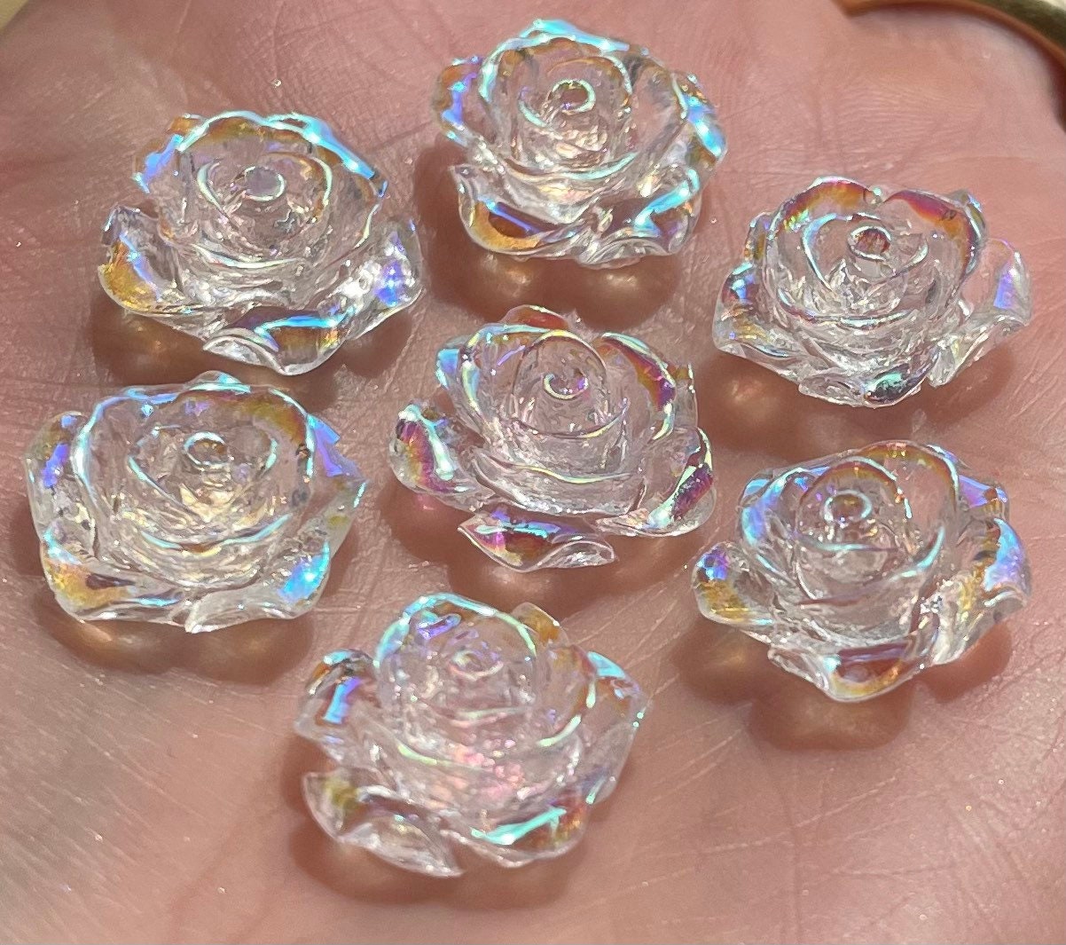 Clear rose flower cabochon, 15mm