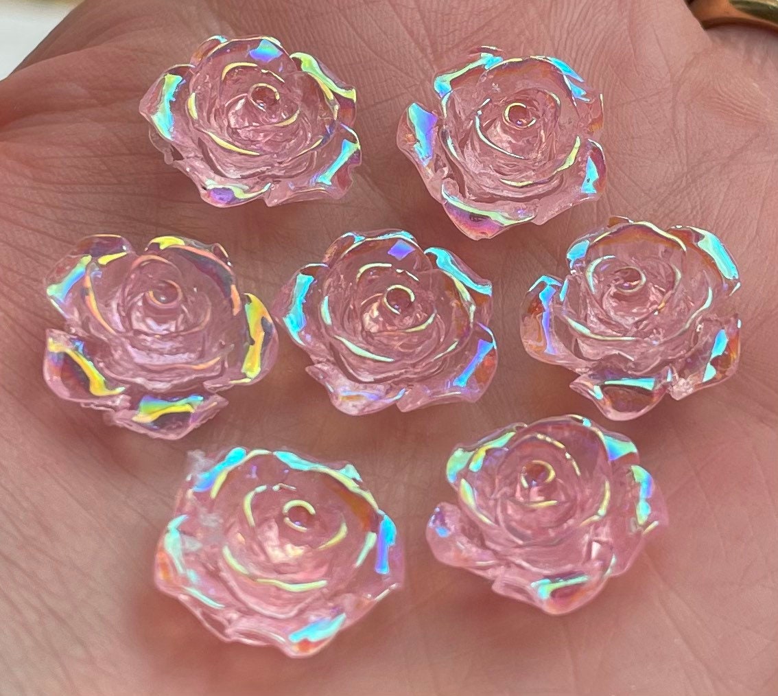 Pink rose flower cabochon, 15mm