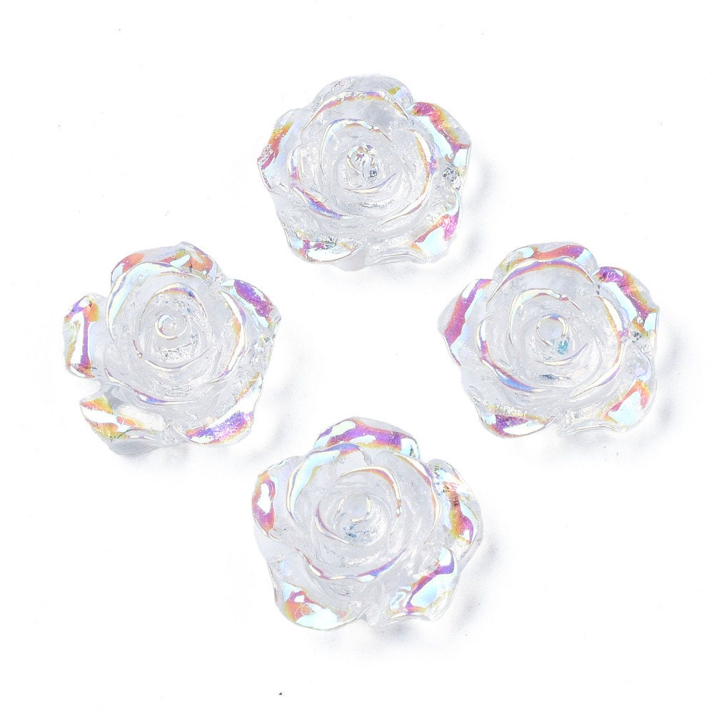 Clear rose flower cabochon, 15mm