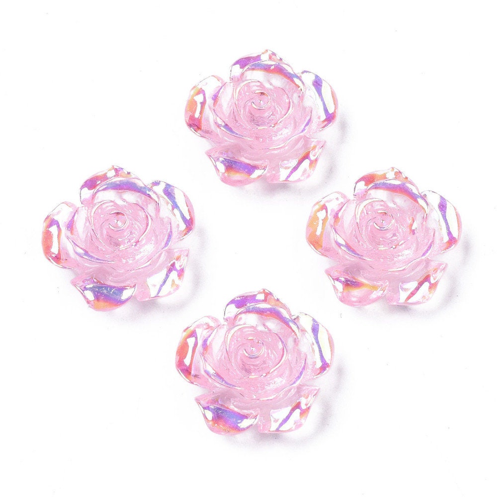Pink rose flower cabochon, 15mm