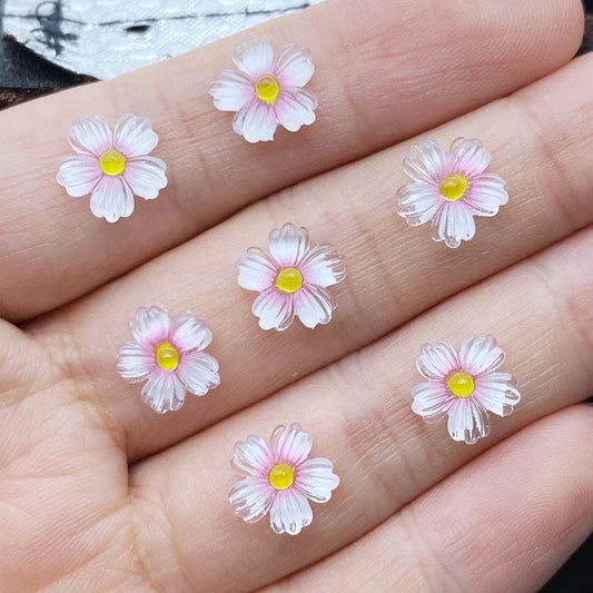White glass effect resin flower cabochons, 9mm