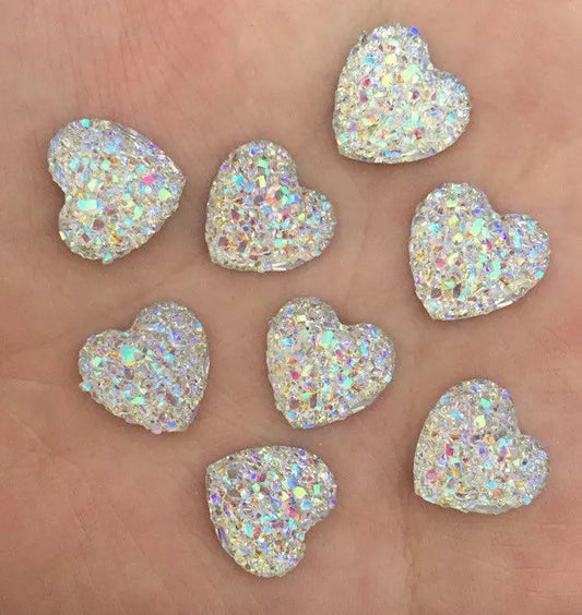 Glitter heart embellishments, clear colour 12mm