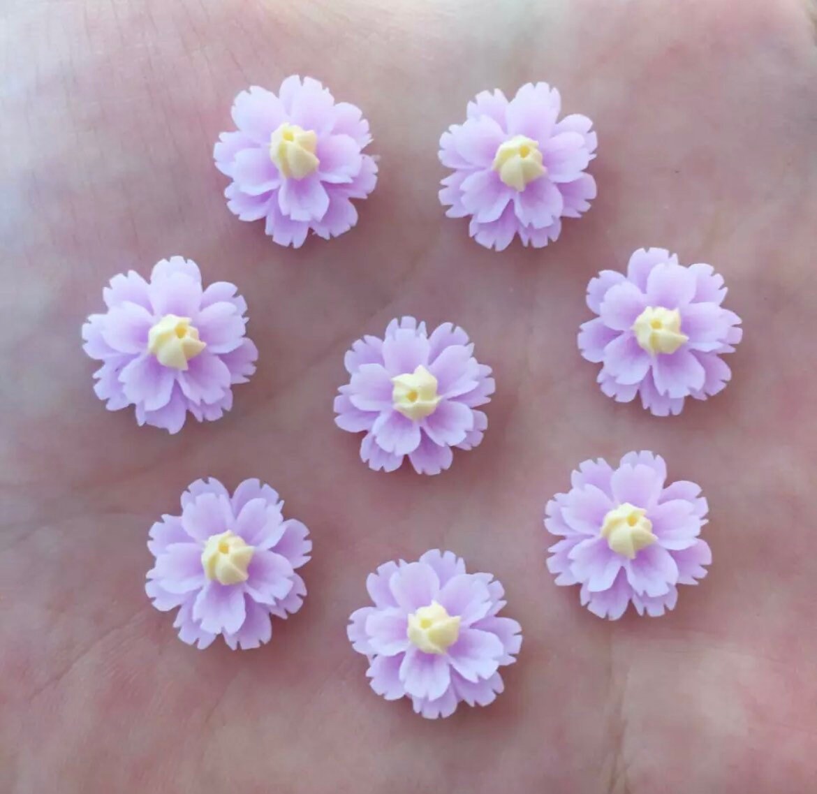 Purple and lilac mix flower cabochons 13mm