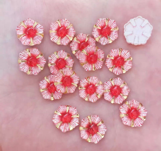 Red glass effect flower embellishments, 12mm