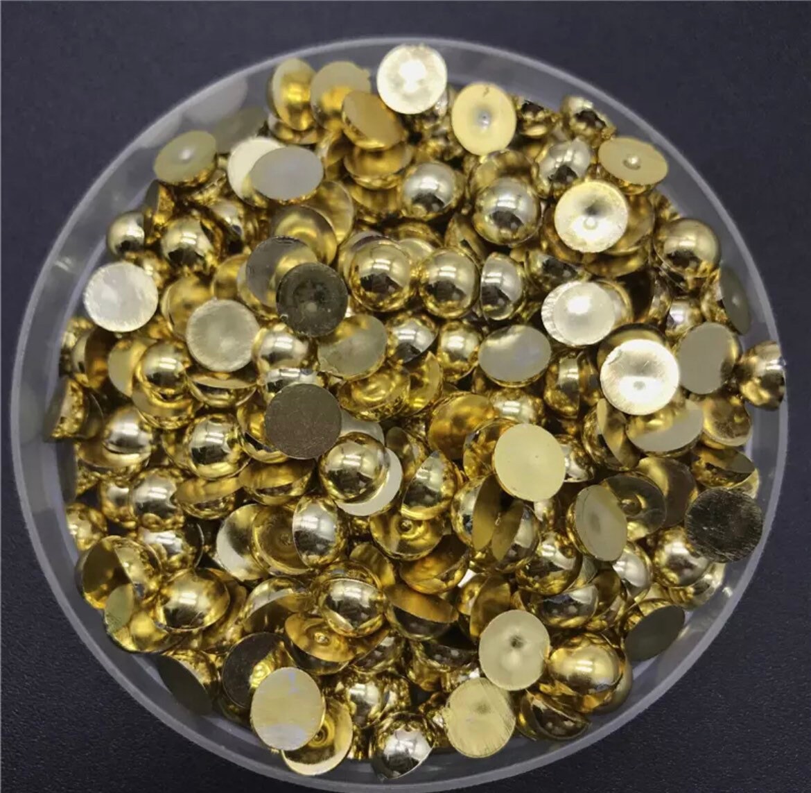 Gold metallic half round cabochons, 8mm