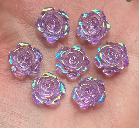 Purple rose flower cabochon, 15mm