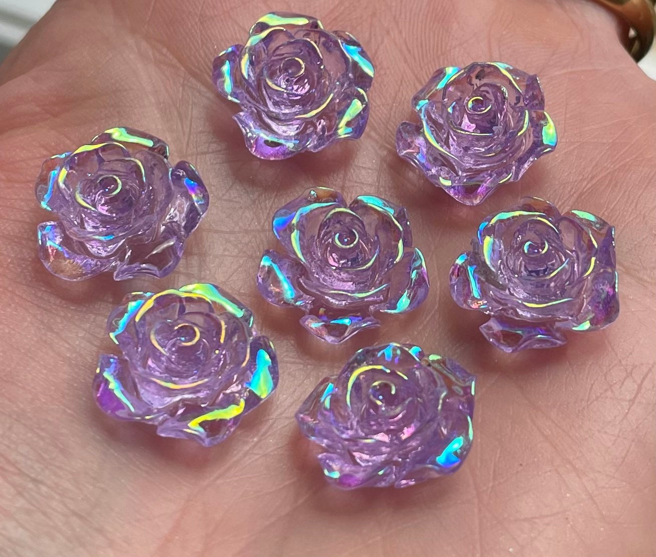 Purple rose flower cabochon, 15mm