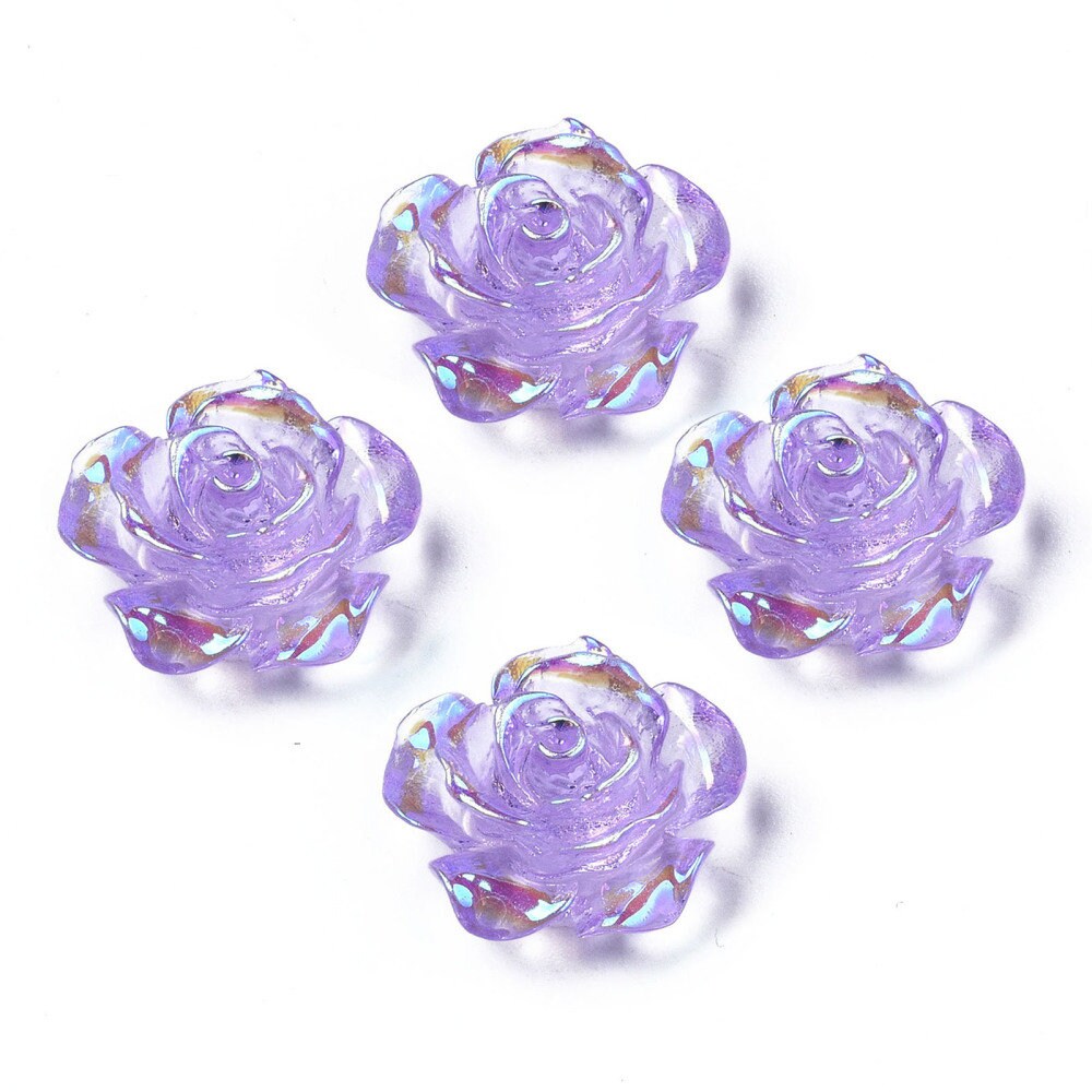 Purple rose flower cabochon, 15mm
