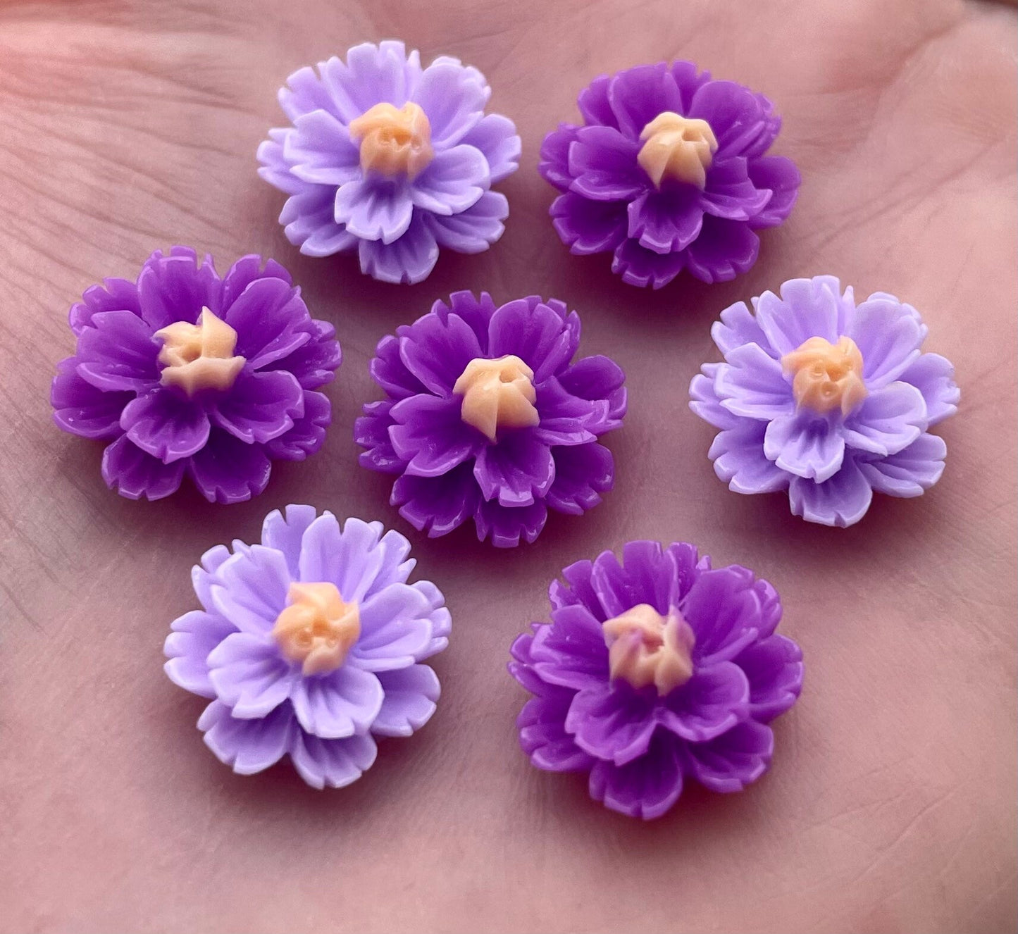 Purple and lilac mix flower cabochons 13mm