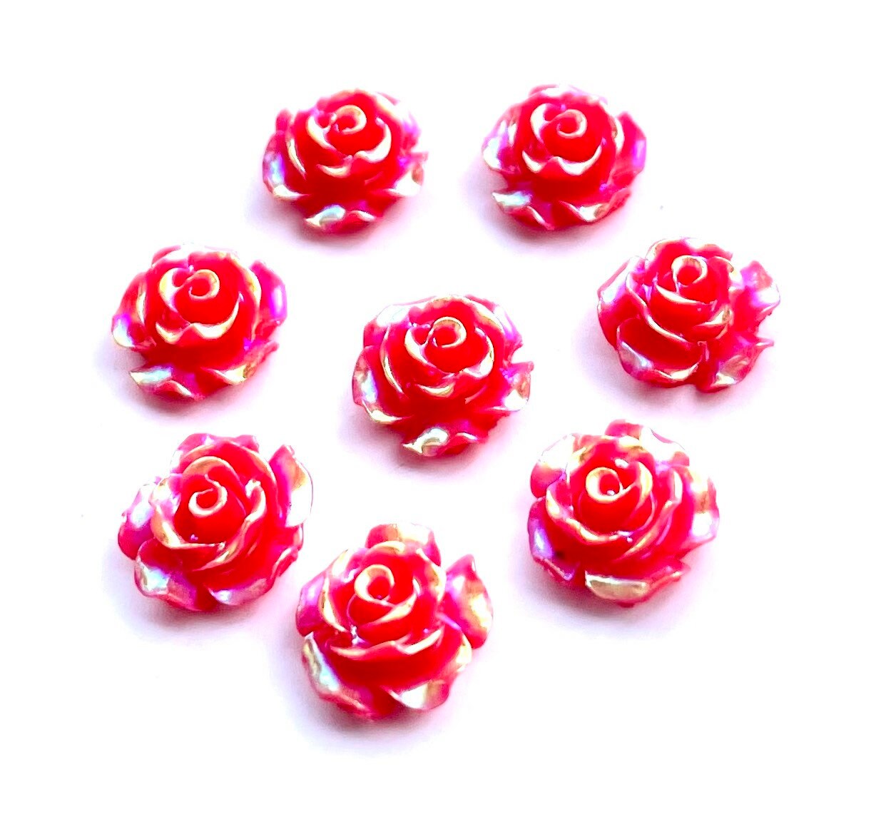 Red lustre rose cabochon, 10mm