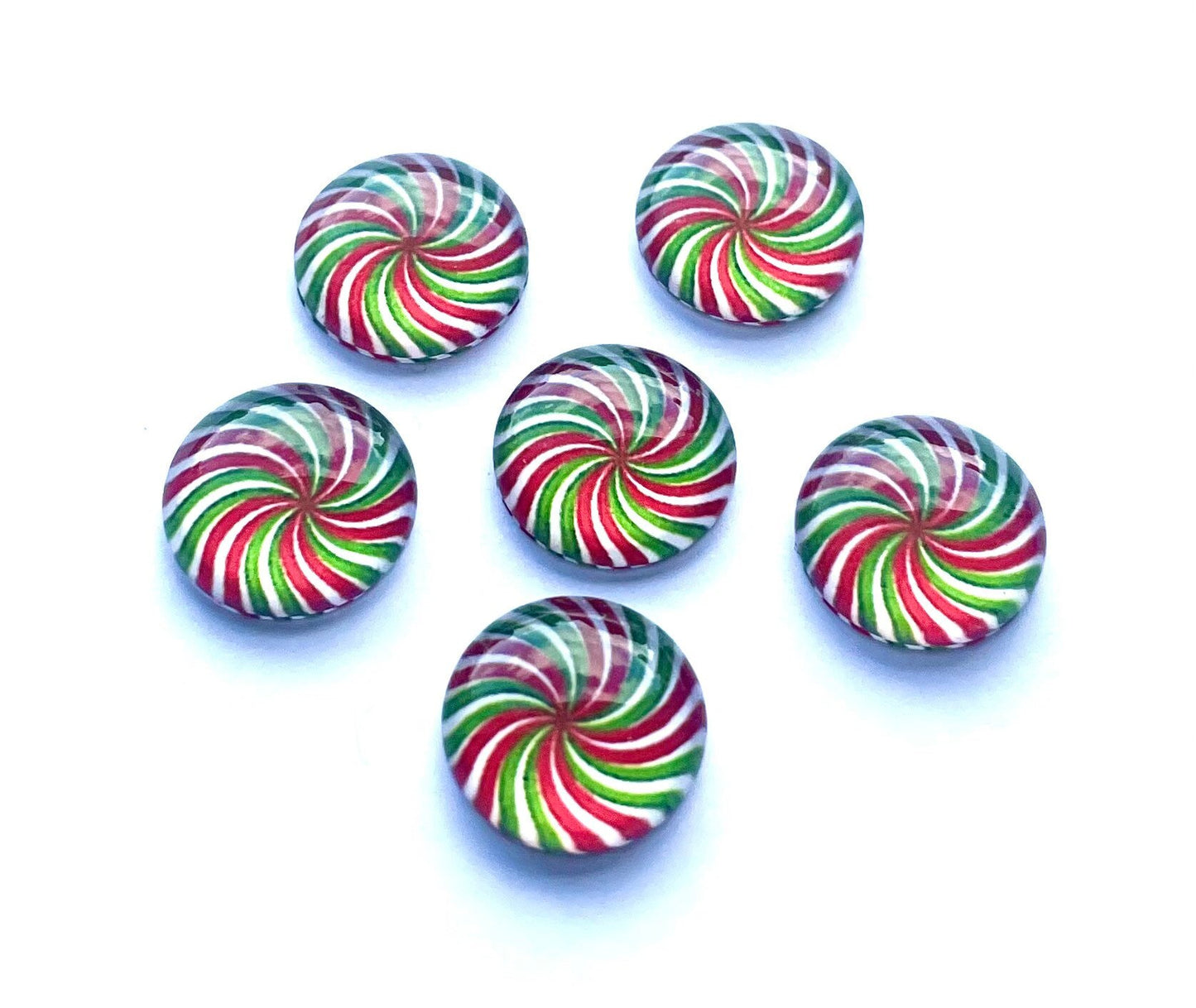 Christmas candy glass cabochons, 12mm