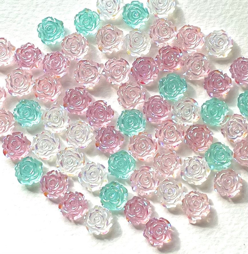 Pastel pink rose flower cabochon, 8mm lustre