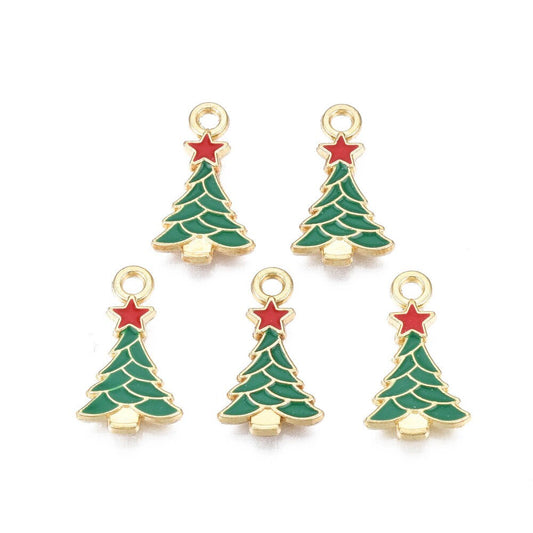 Christmas tree with star charms, 20mm enamel