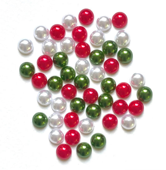 Pearl effect half round cabochons, Xmas 8mm