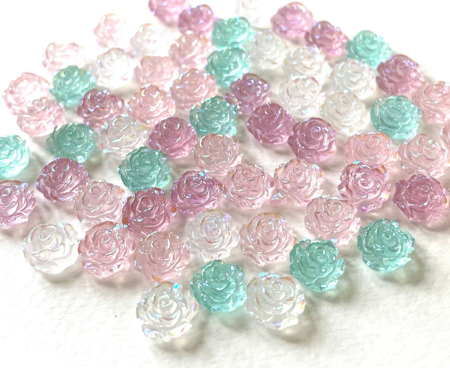 Pastel pink rose flower cabochon, 8mm lustre