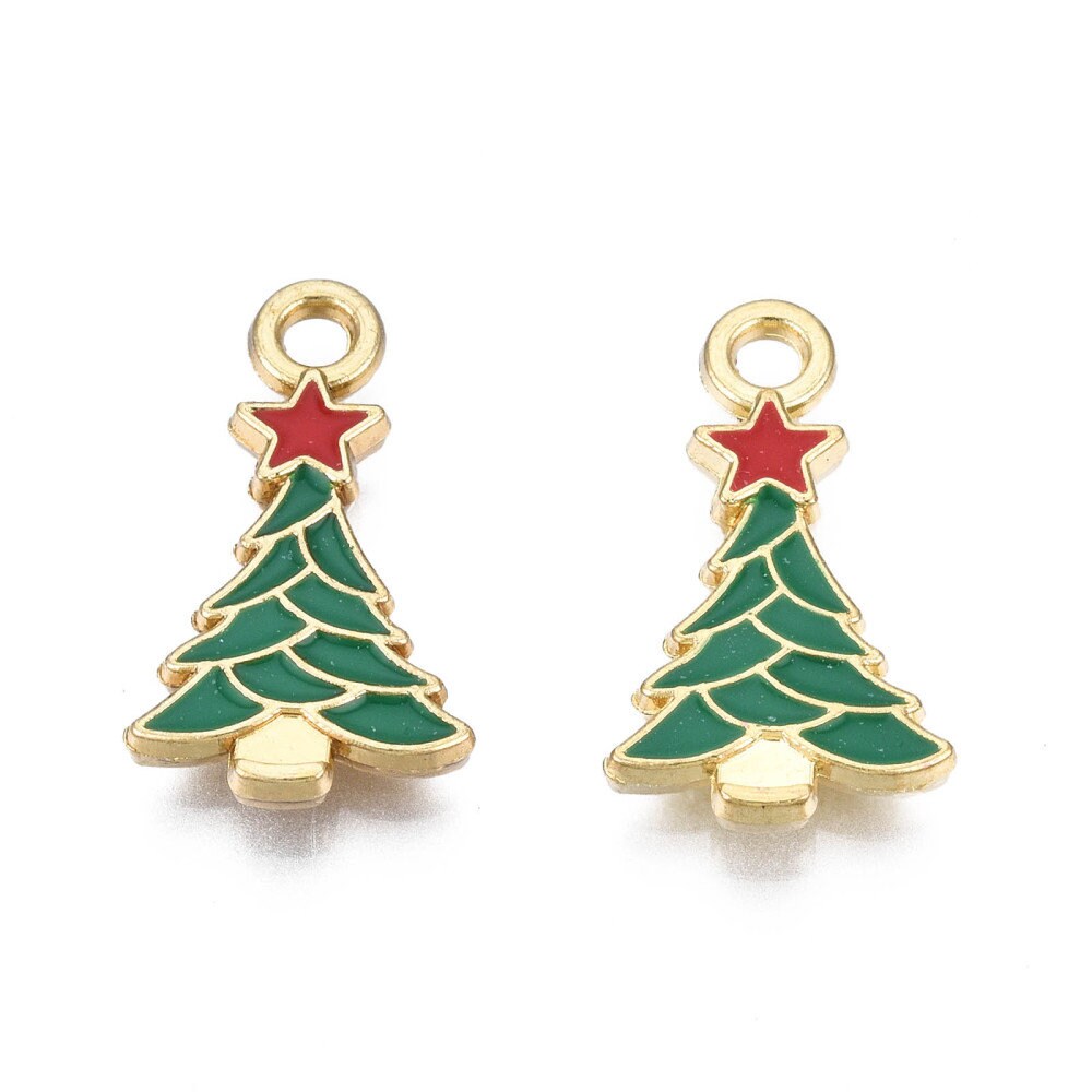 Christmas tree with star charms, 20mm enamel
