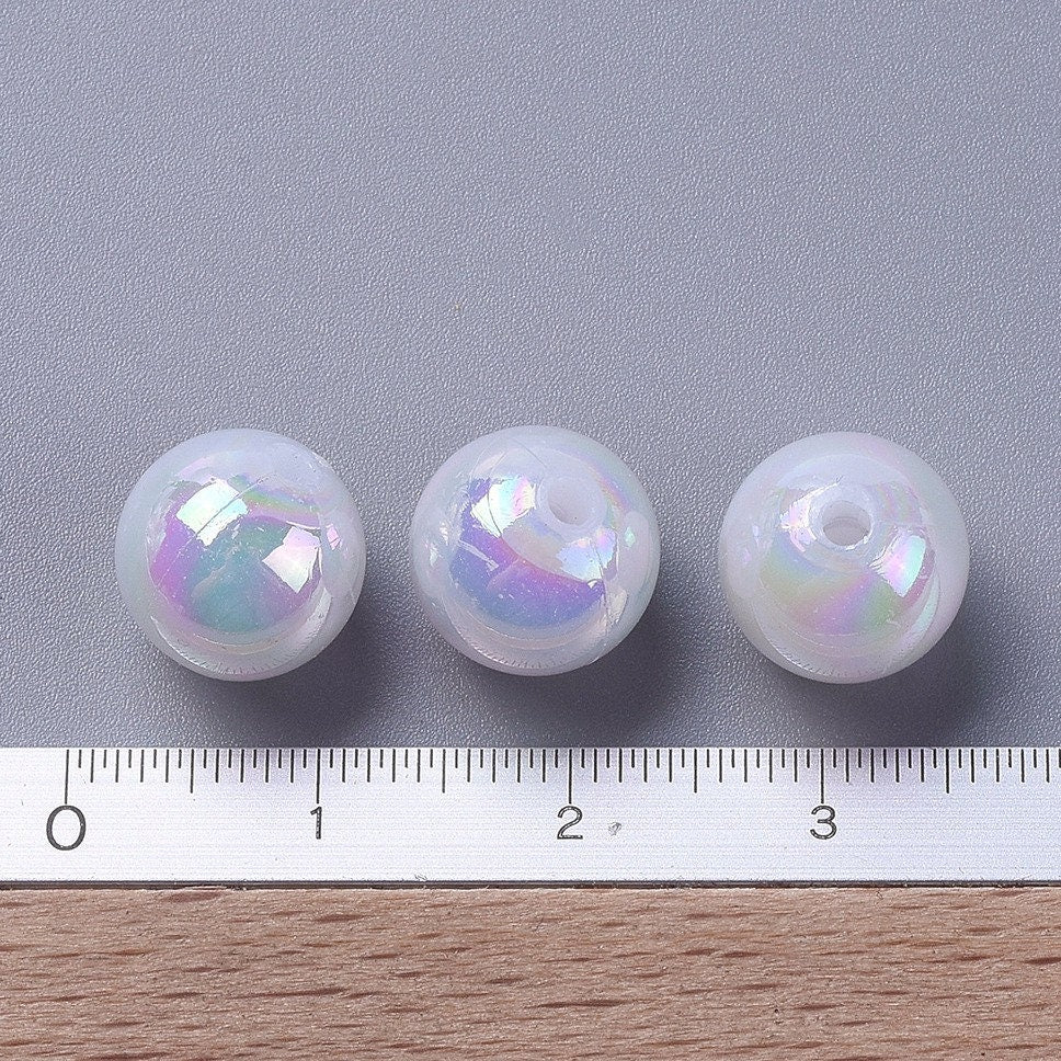 8mm white colour plated beads, acrylic