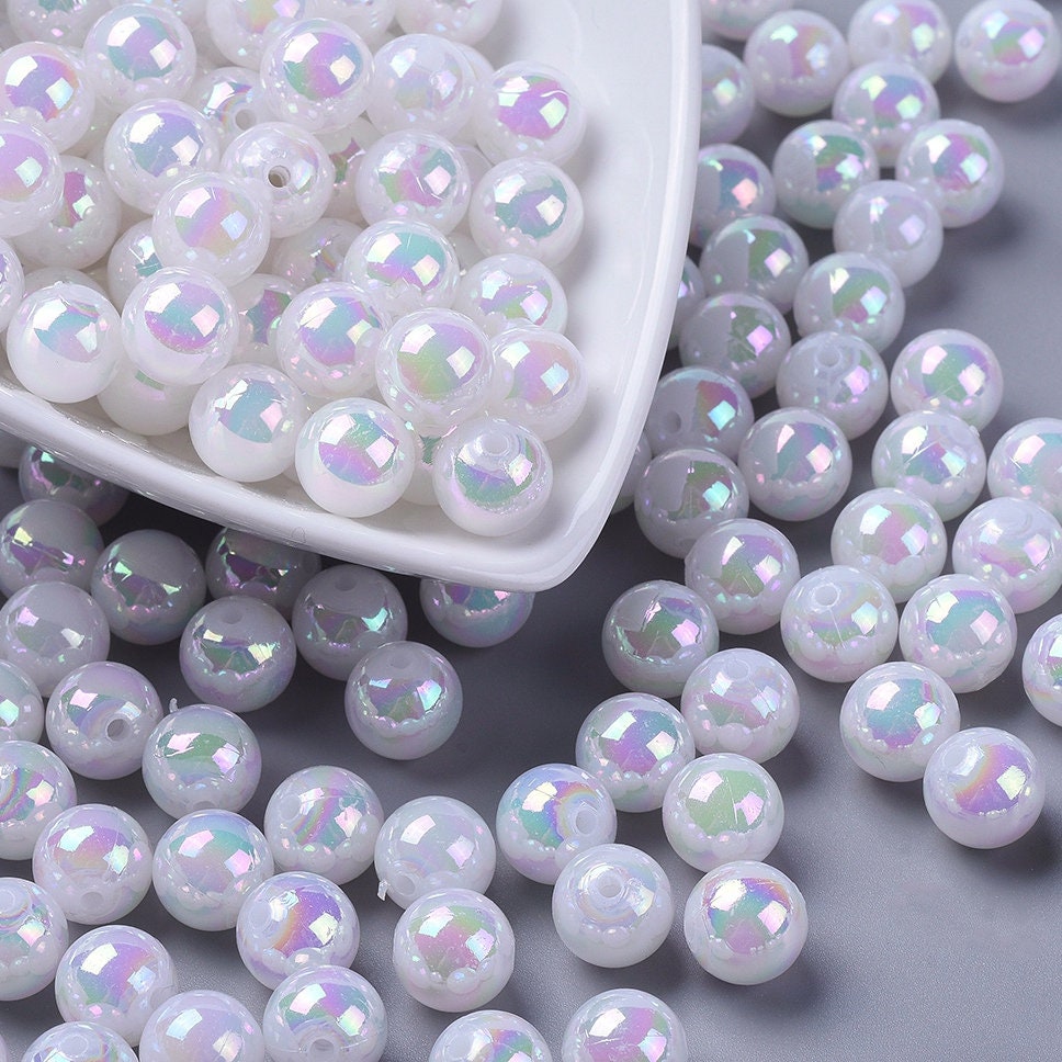8mm white colour plated beads, acrylic