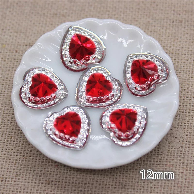 Rhinestone heart embellishments, mix colour 12mm