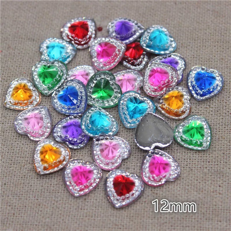 Rhinestone heart embellishments, mix colour 12mm