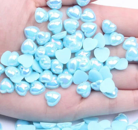 Blue Heart pearlised cabochons, 10mm