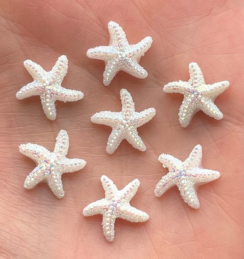 Starfish cabochons, white rhinestone 13mm