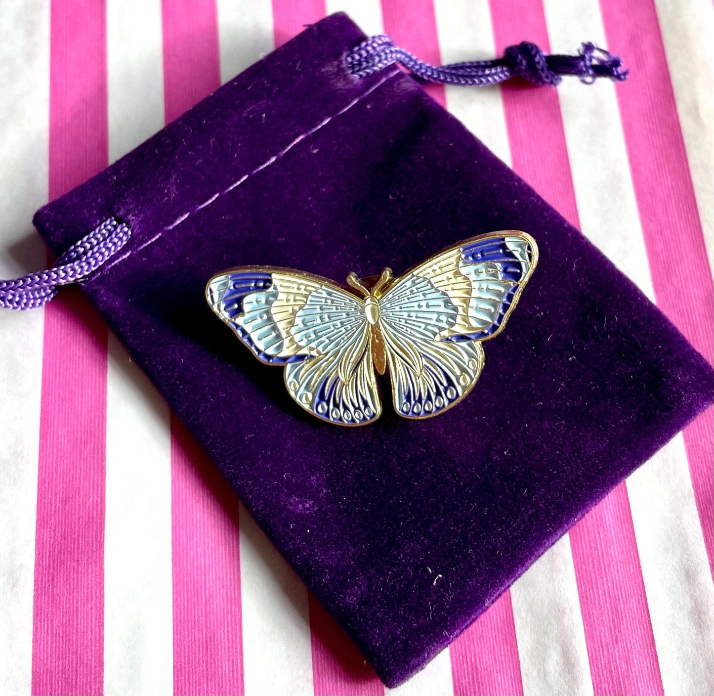 Butterfly blue enamel pin badge