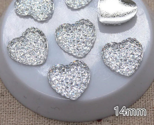 Glitter heart embellishments, clear 14mm